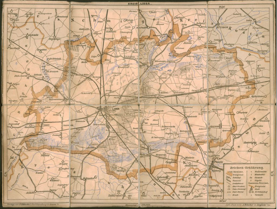 Mapa powiatu leszczyńskiego z okresu zaboru pruskiego (APL ,Zbiór map tematycznych, sygn. M. powiatu 22)